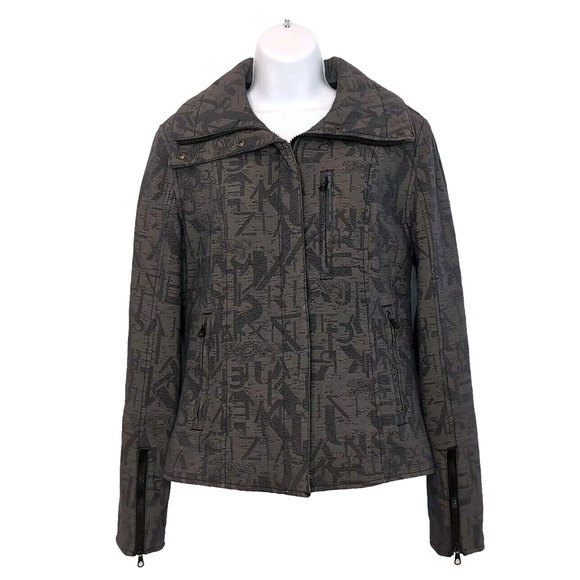 Krizia Jeans Jacket Women's Vintage Size 10 Gray Taupe Double Zip Pockets Moto - Picture 2 of 16